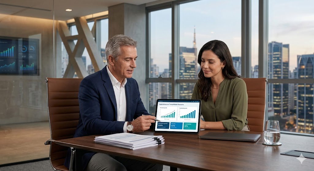 Corporate office showing professionals in a meeting